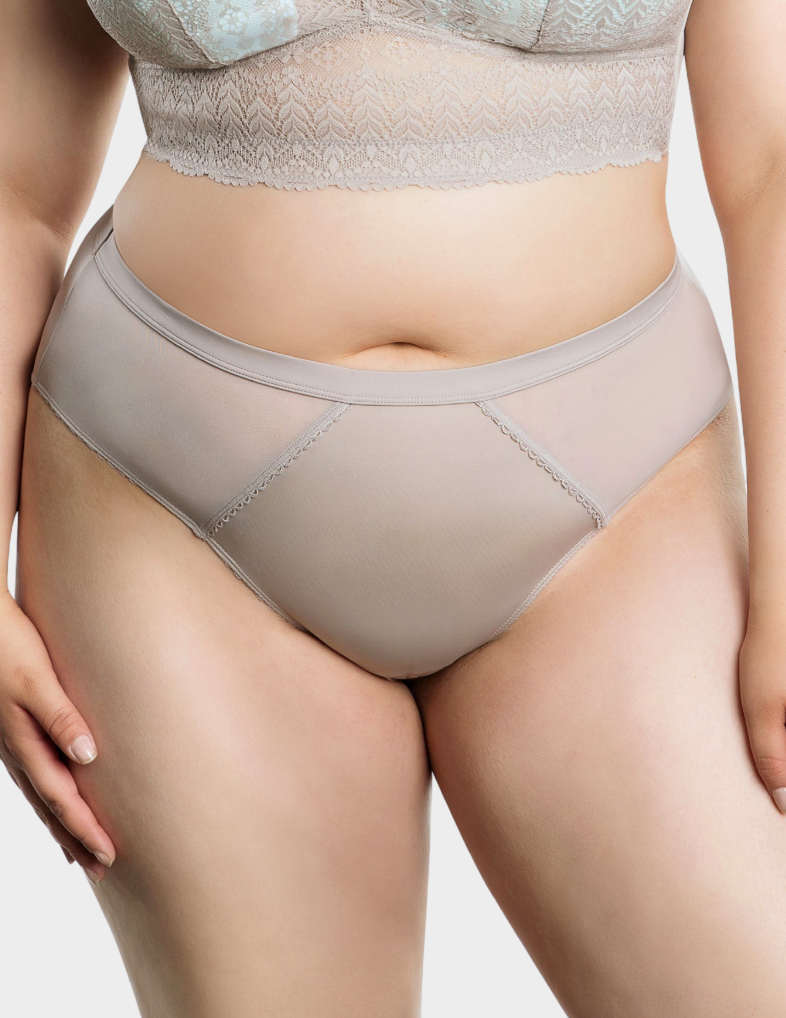 Front view of a model wearing Parfait Micro Dressy panty in sandstone