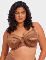 Front view of a model wearing Goddess Keira bra in cinnamon