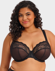 Front view of a model wearing Elomi Charley stretch plunge bra in black