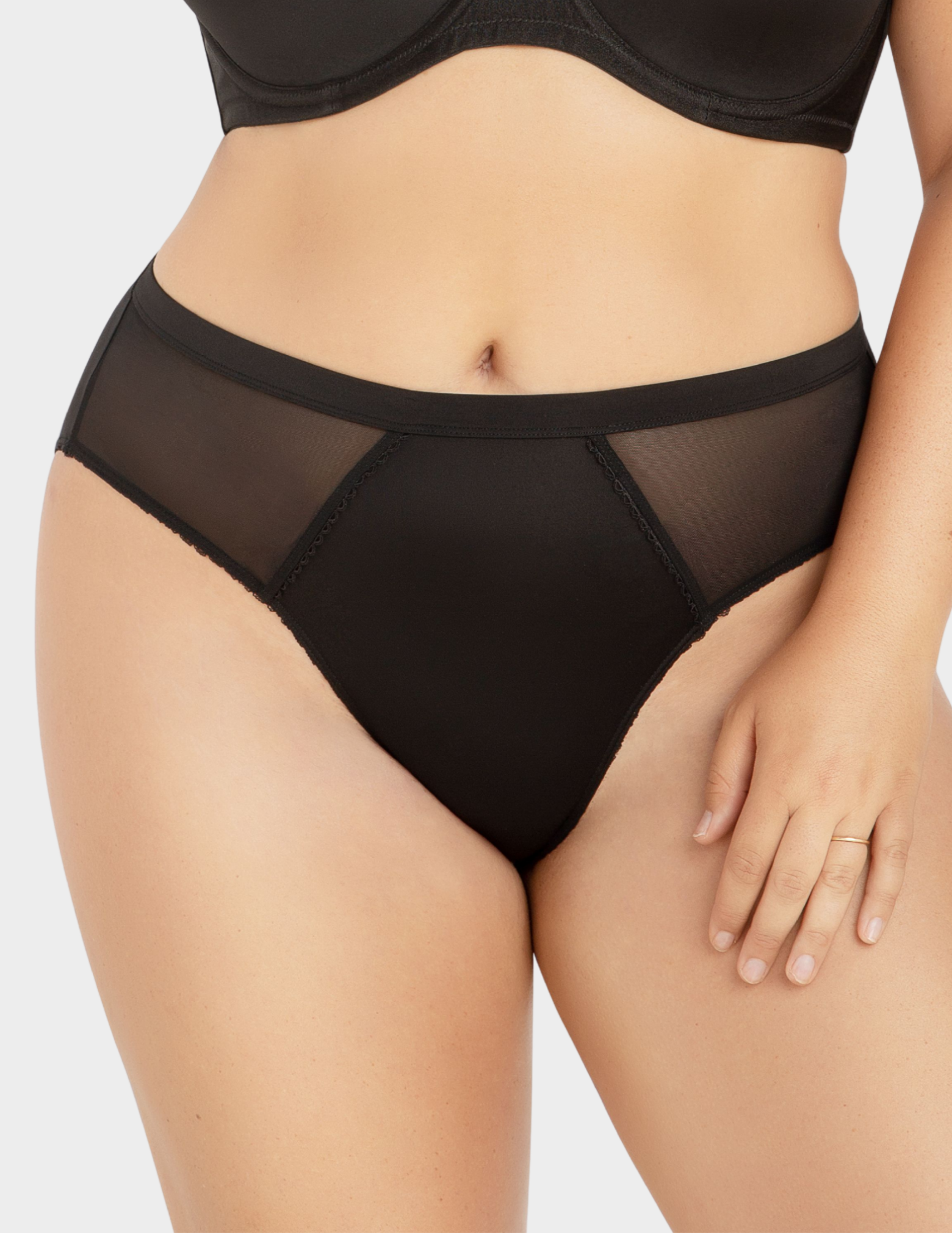 Front view of a model wearing Parfait Micro Dressy panty in black