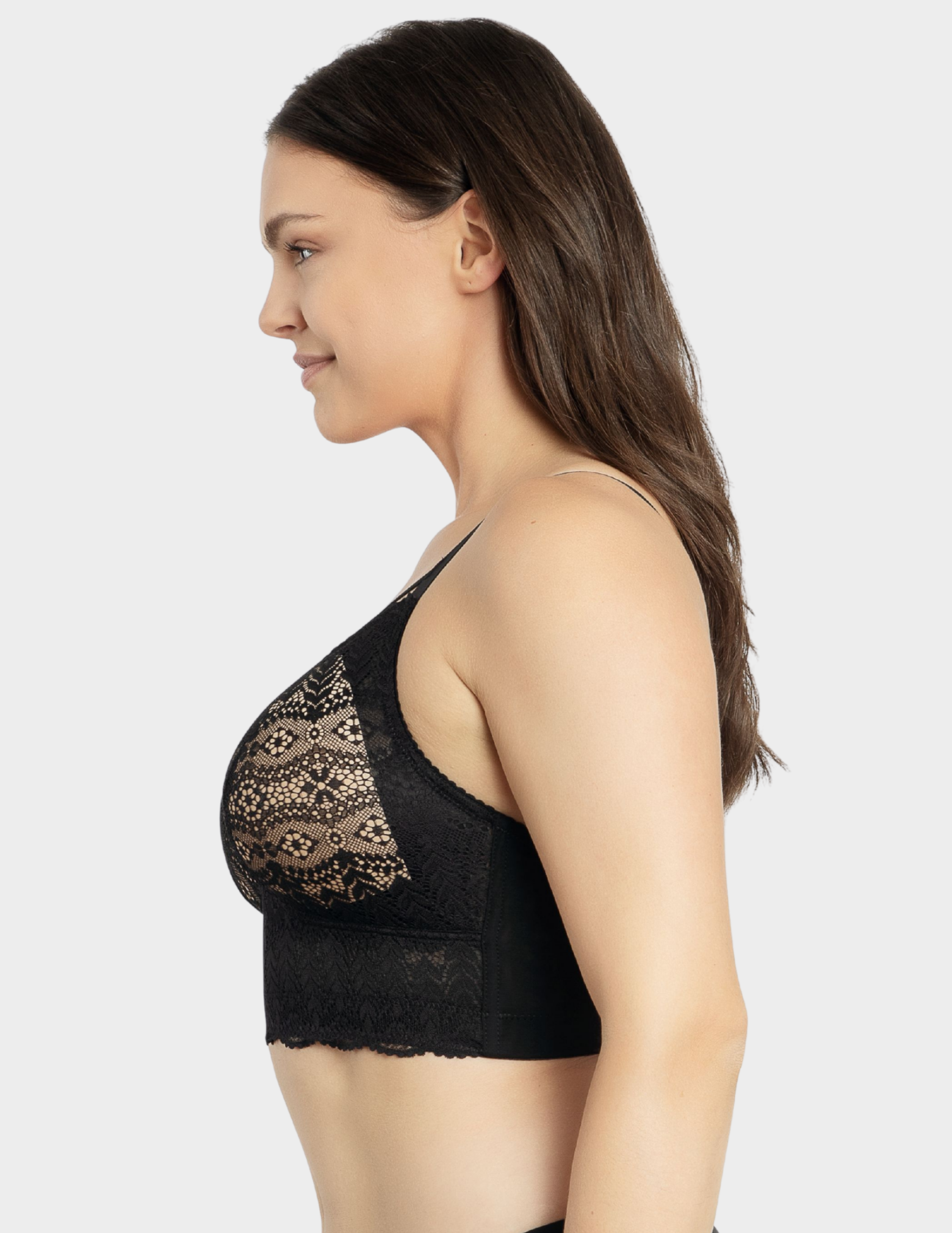 Side view of a model wearing Parfait Mia bralette in Black