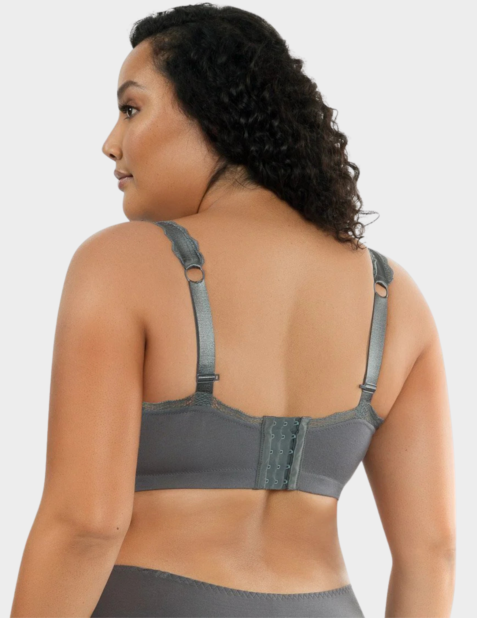 Back view of a model wearing Parfait Dalis bralette in Charcoal