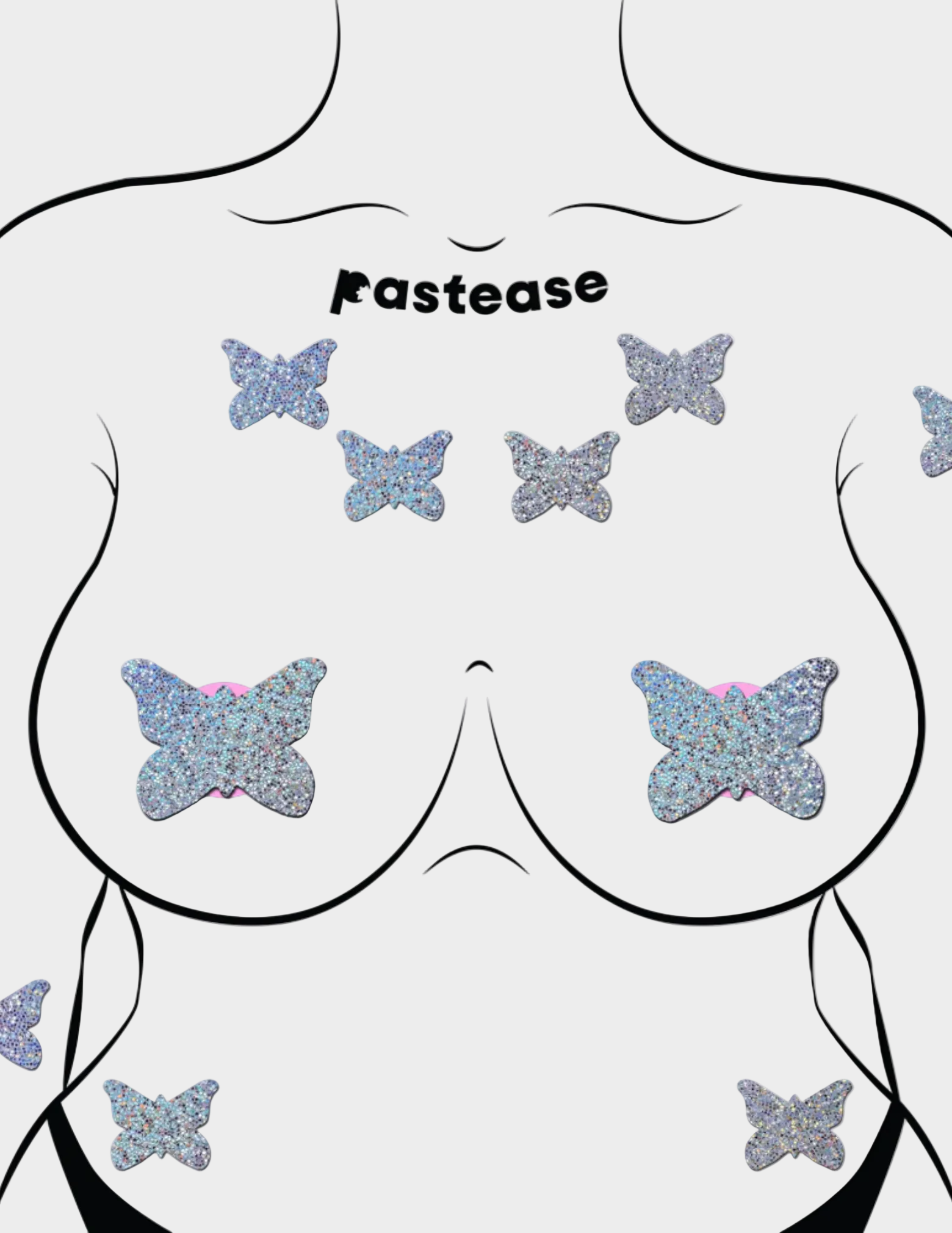 10 Mini Silver Glitter Butterfly Nipple Covers