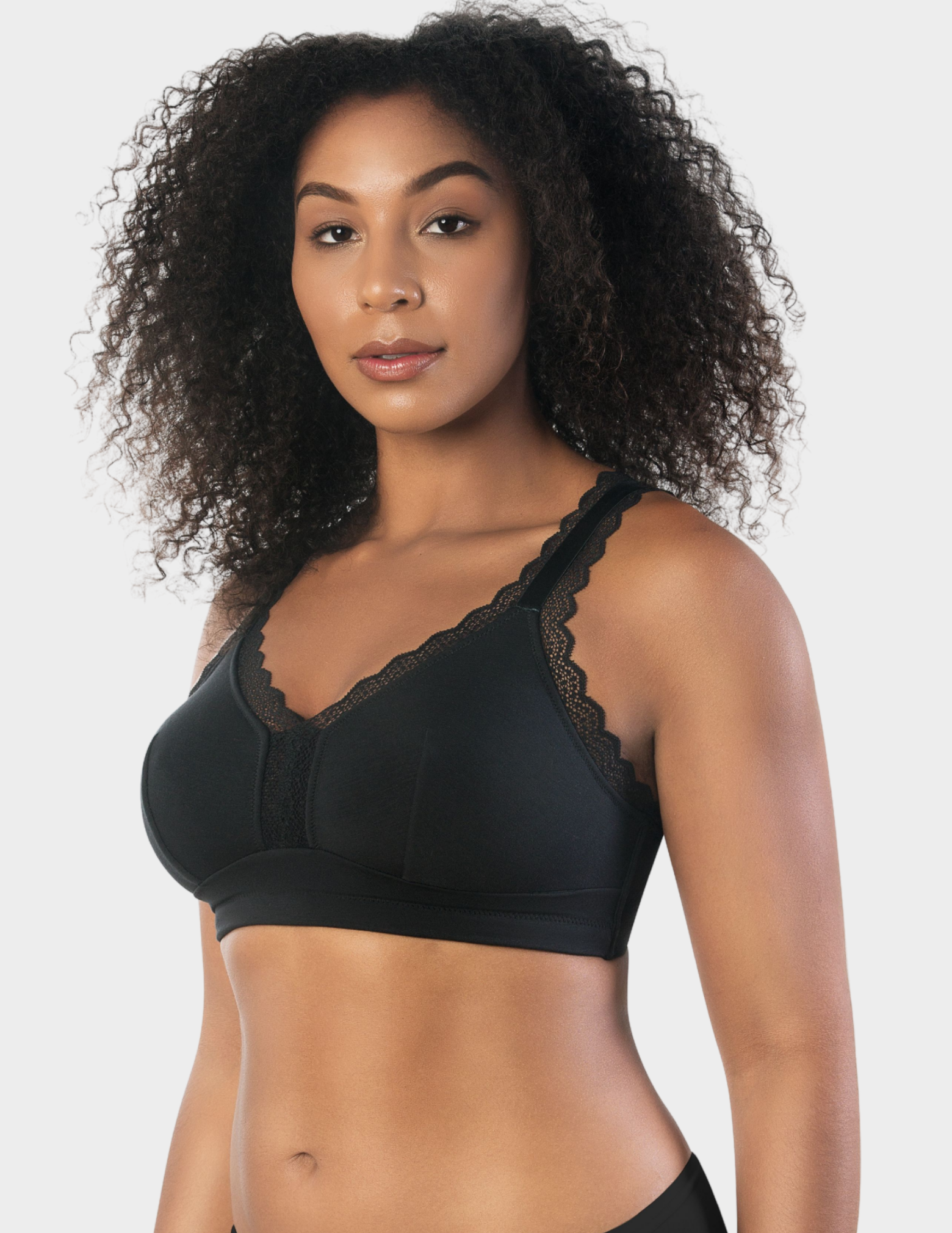 Side view of a model wearing Parfait Dalis bralette in Black