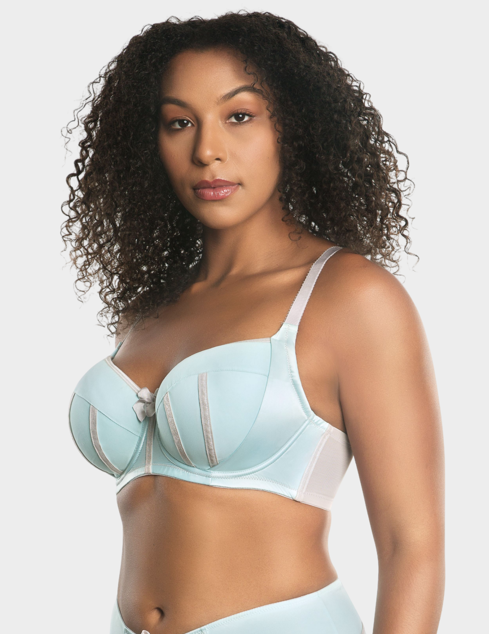 Side view of a model wearing Parfait Charlotte bra in Seaglass Green