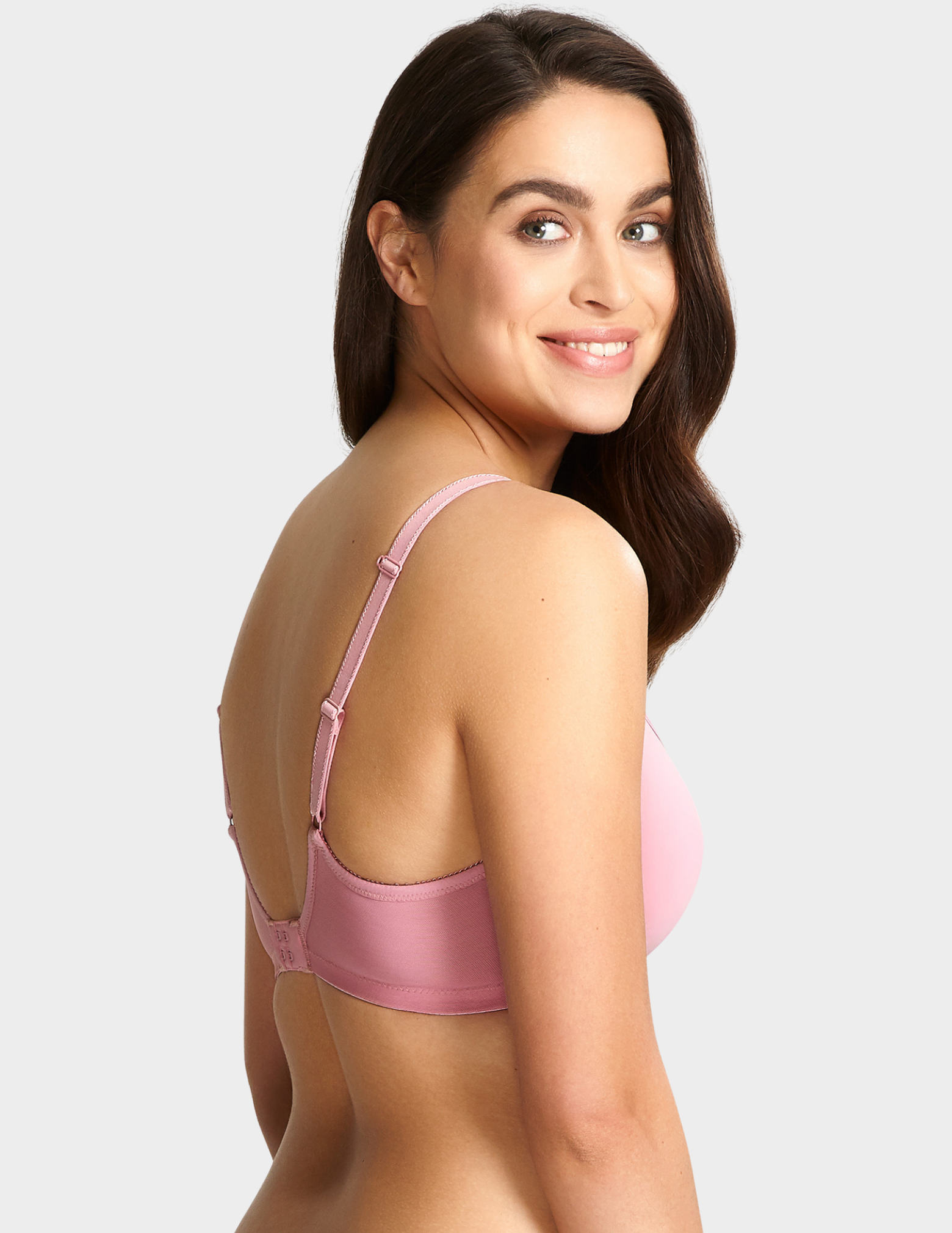 Back view of a model wearing Panache Cari t shirt bra in blossom
