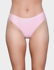 Front view of a model wearing a pink thong