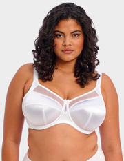 Front view of a model wearing Goddess Keira bra in white