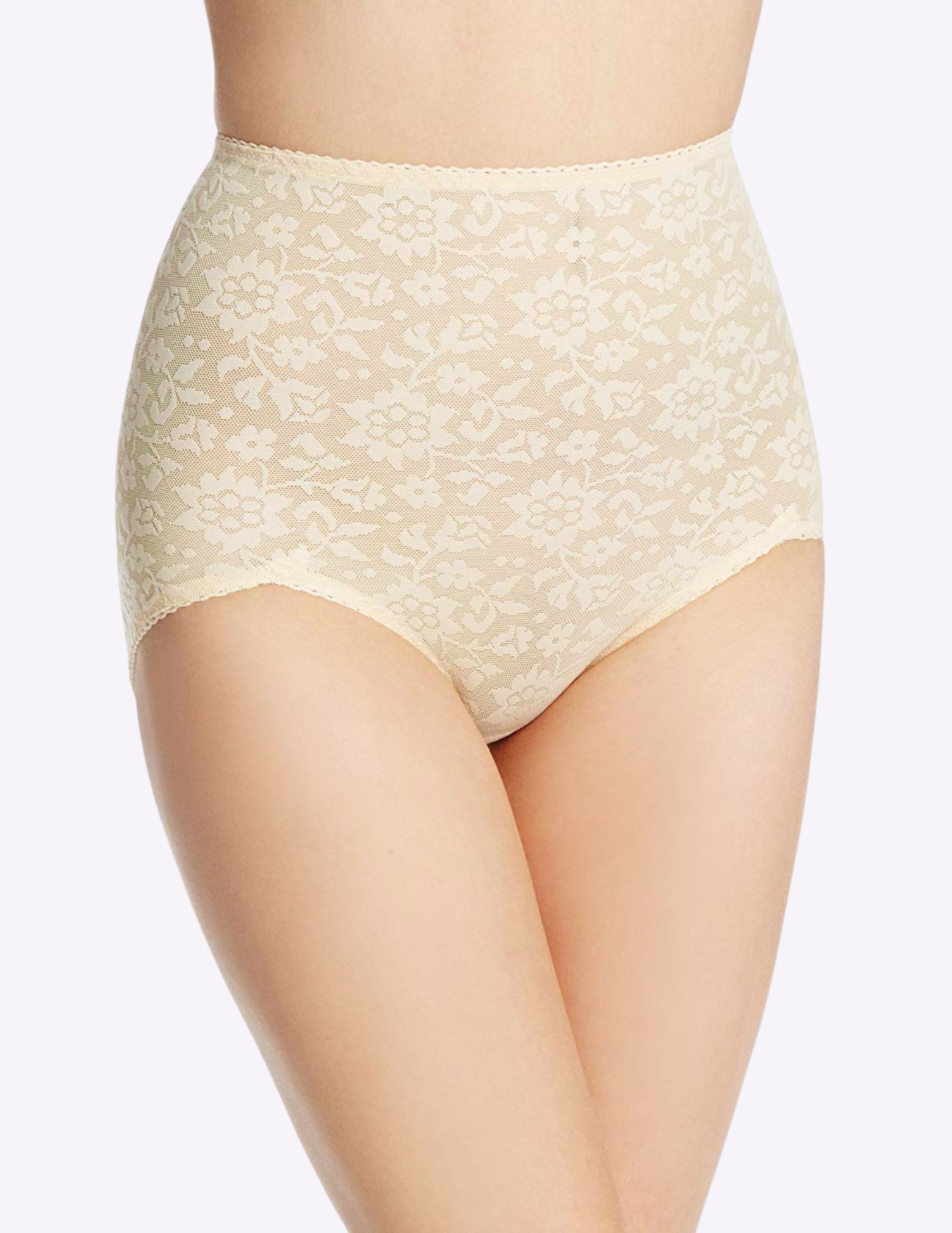 Front view of model wearing Rago 41 "V" panty in Beige