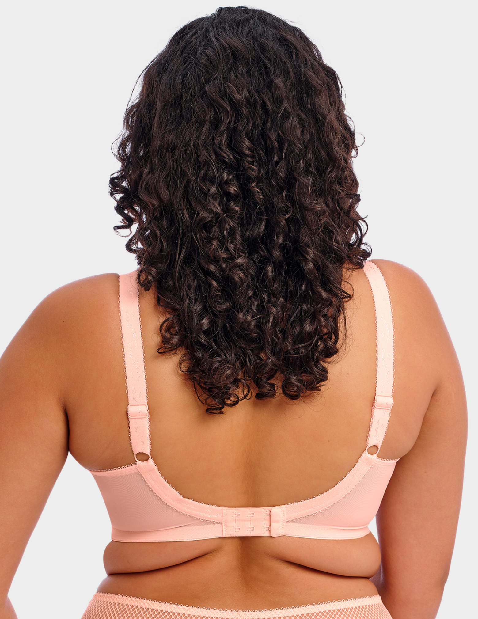 Back view of a model wearing Elomi Charley spacer bra in ballet pink
