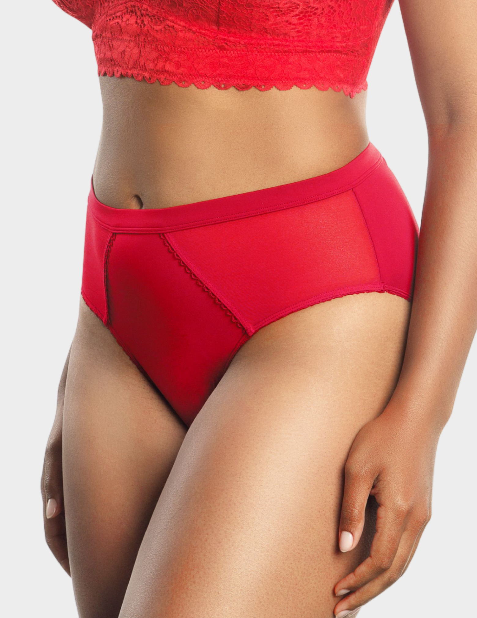 Side view of a model wearing Parfait Micro Dressy panty in racing red