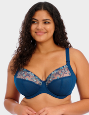 Front view of a model wearing Elomi Charley plunge bra in petrol