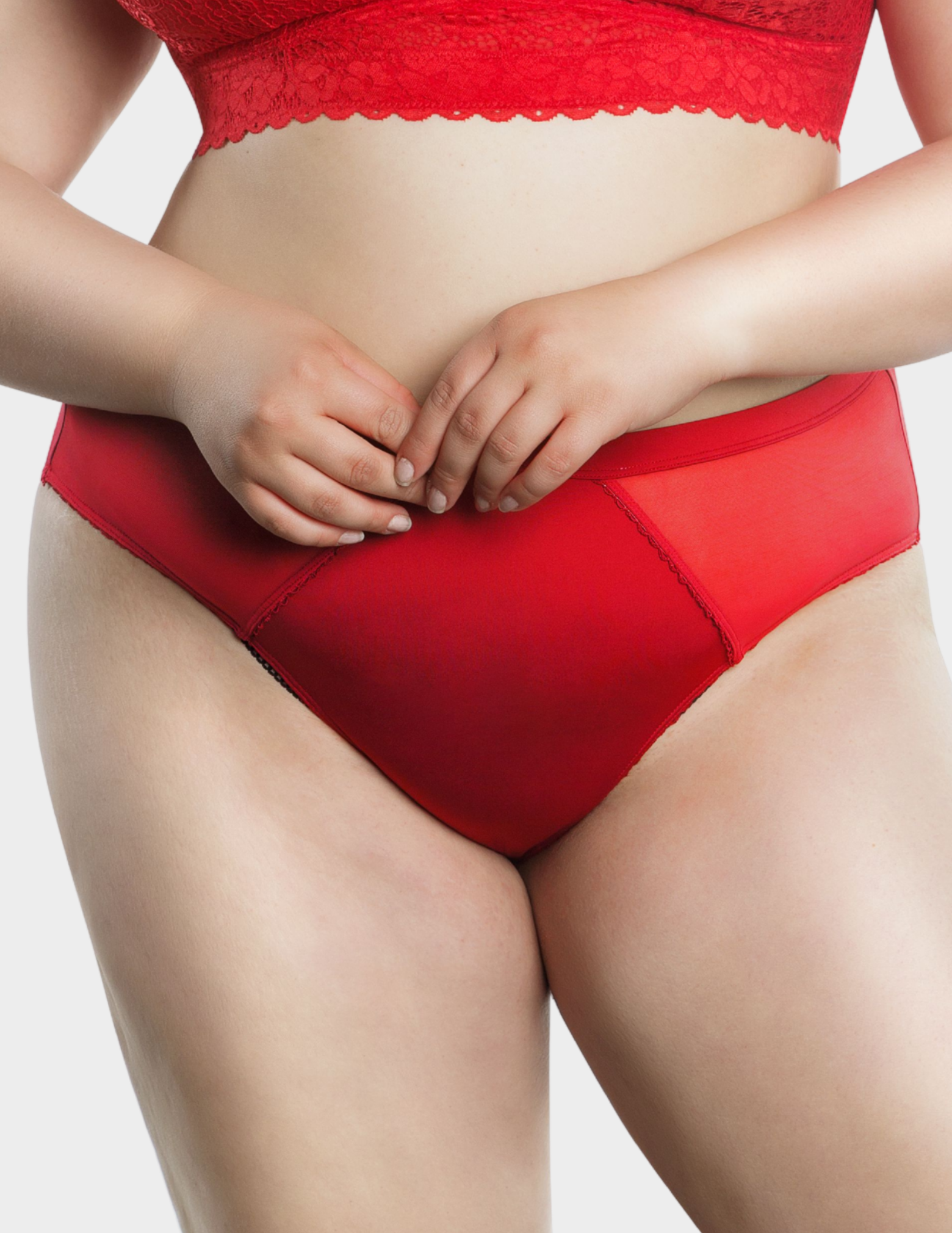 Front view of a model wearing Parfait Micro Dressy panty in racing red