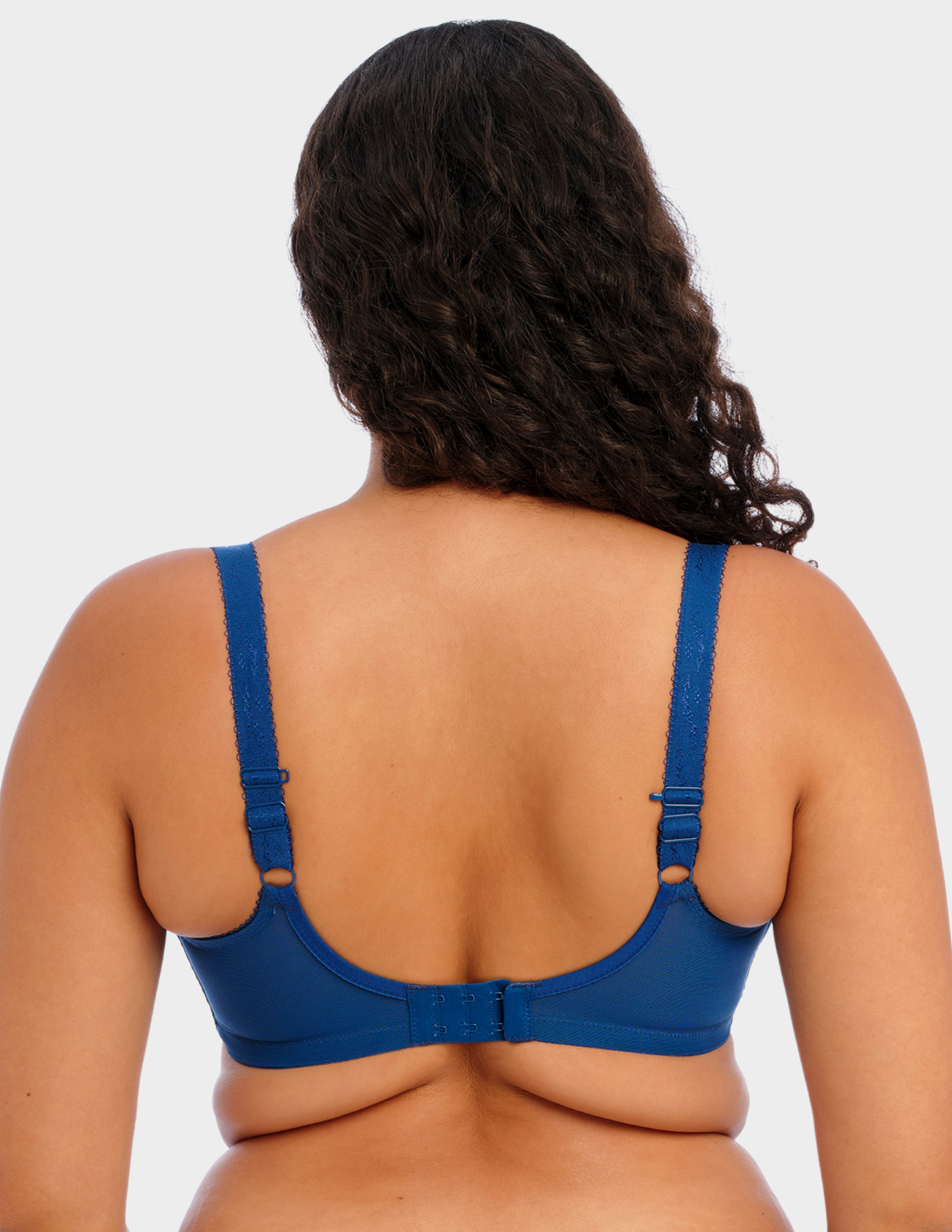 Back view of a model wearing Elomi Charley plunge bra in petrol