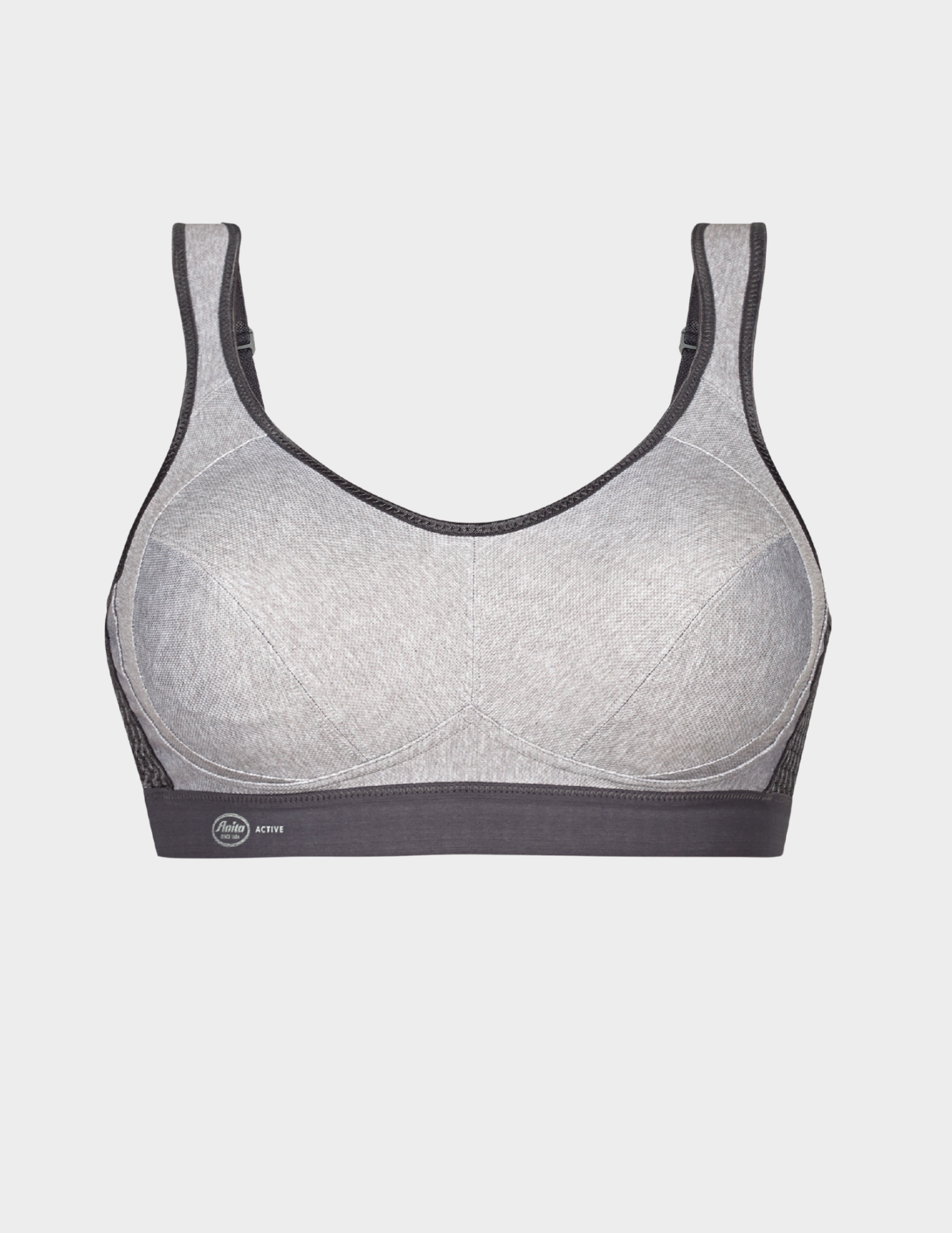 Front view of Anita Extreme Control sports bra in color Heather Grey