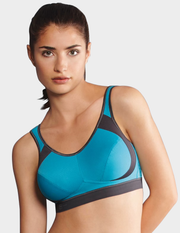 Front view of a model wearing Anita Extreme Control sports bra in color Peacock/Anthracite