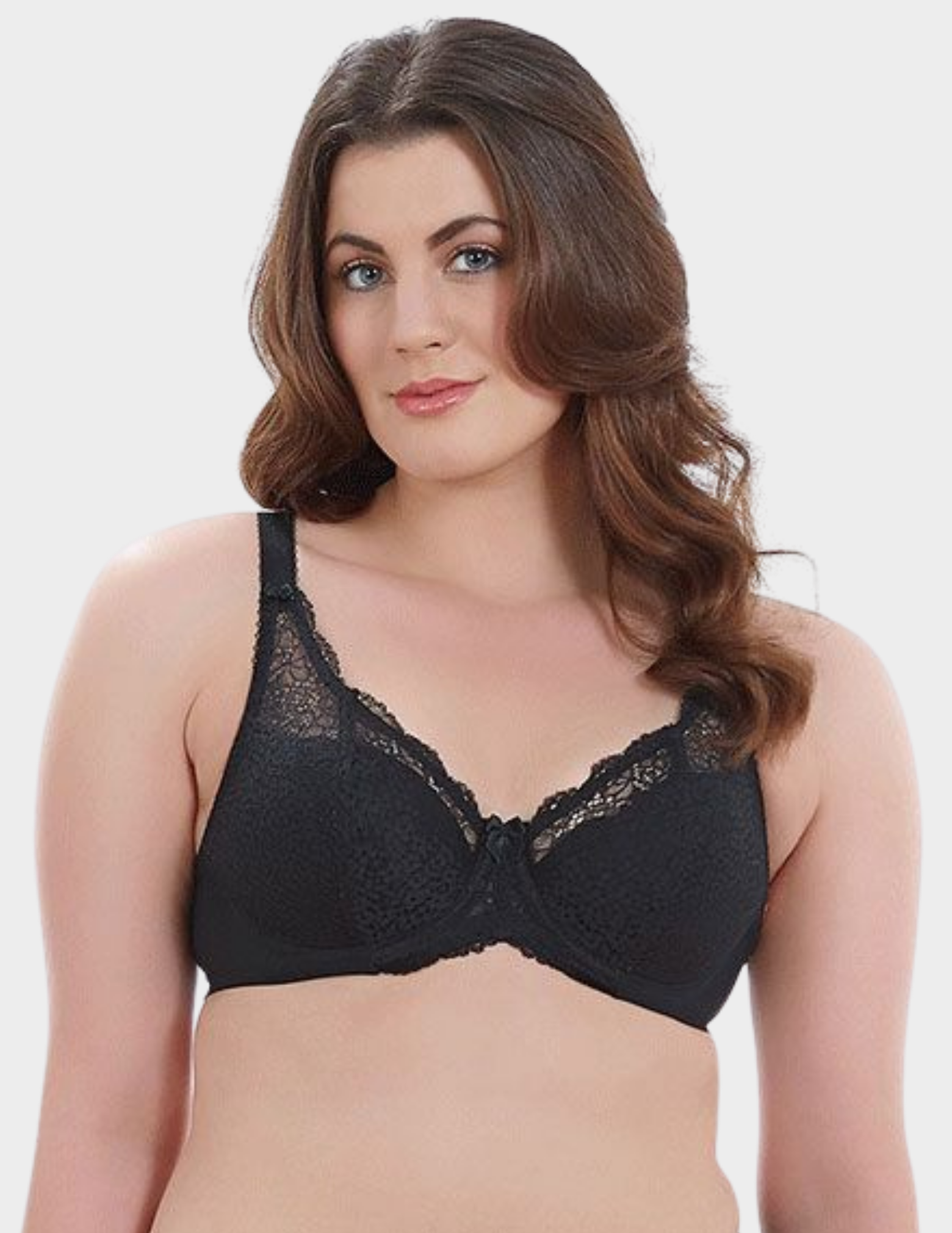 Front view of a model wearing Goddess Michelle bra in Black