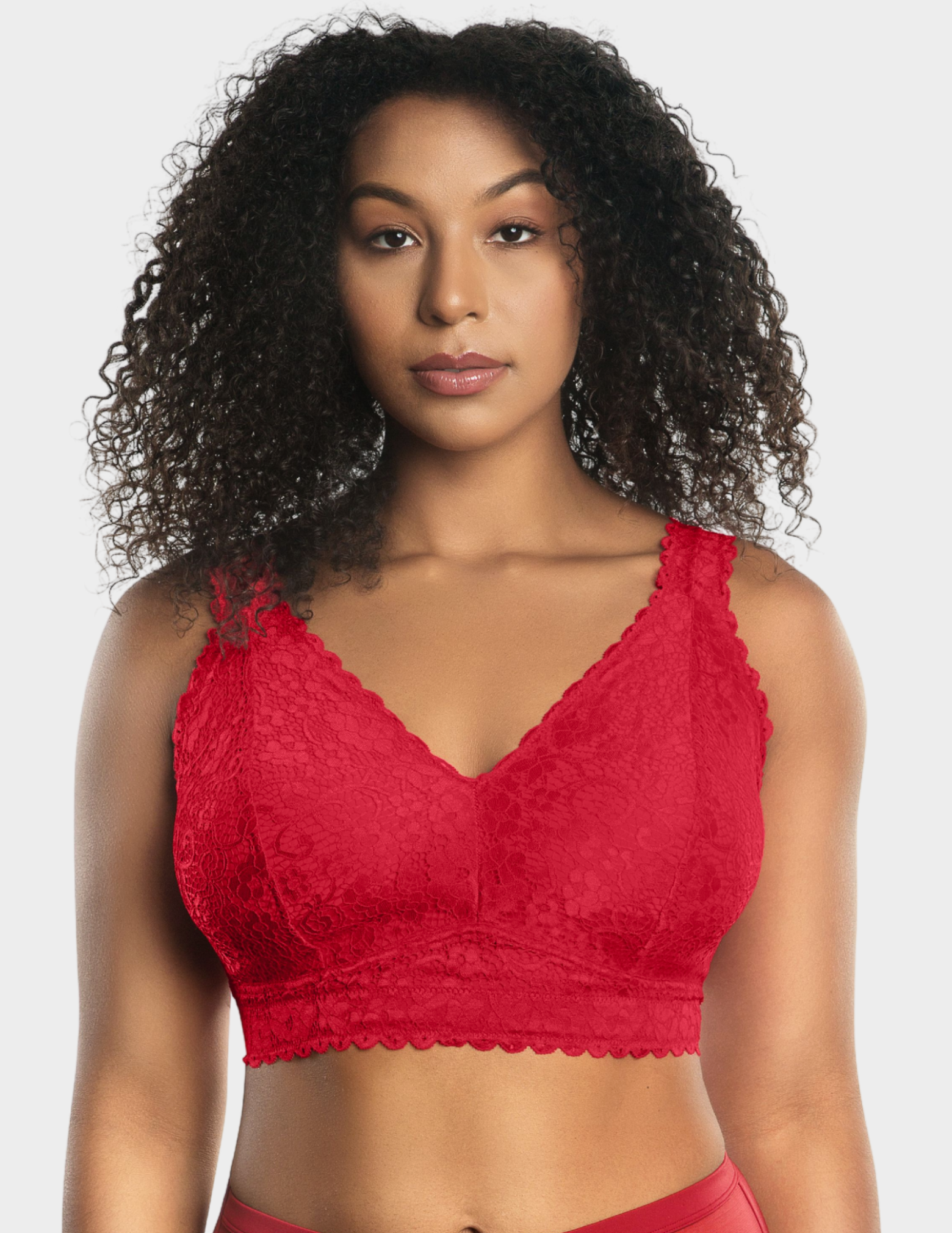 Front view of a model wearing Parfait Adriana bralette in Racing Red