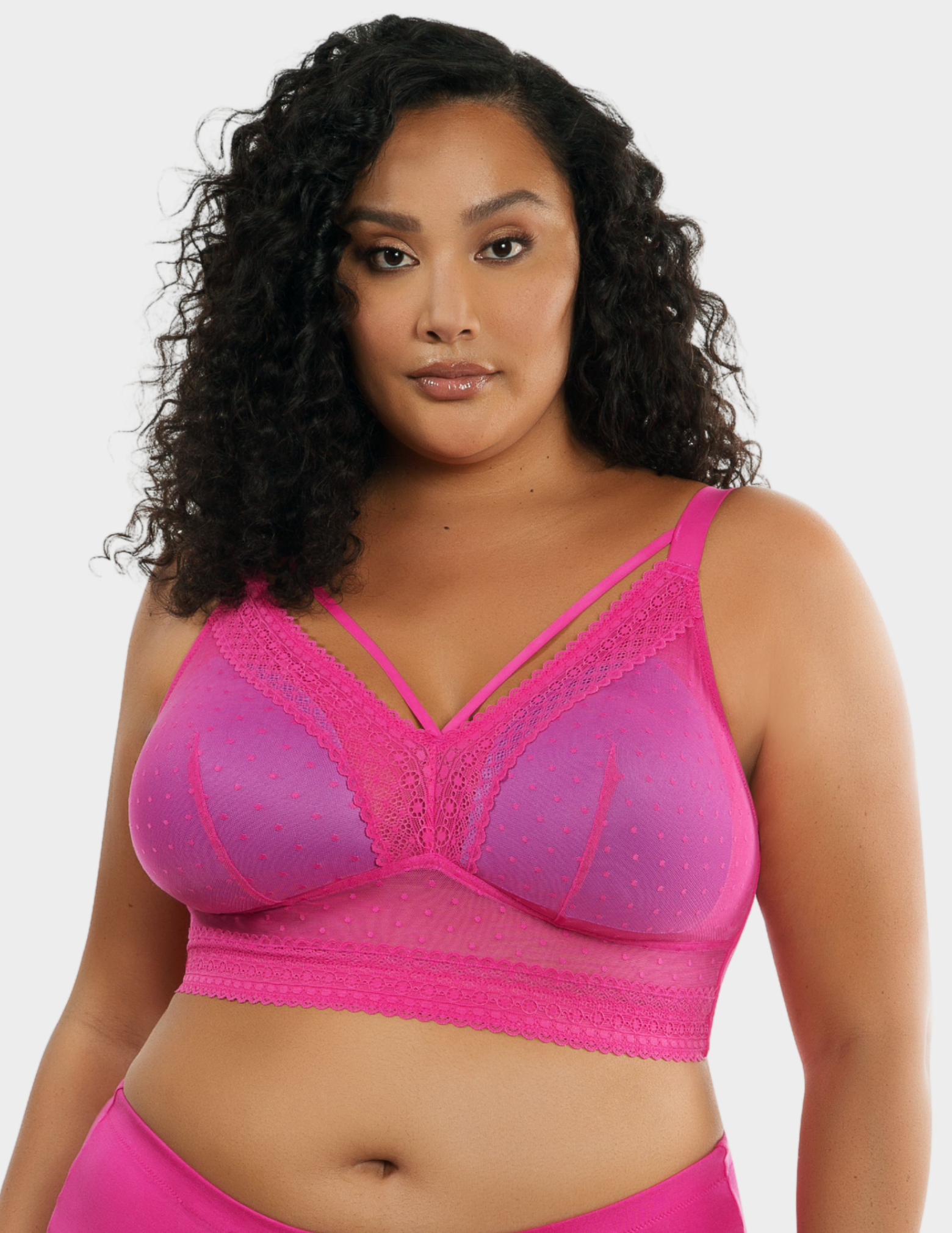 Front view of a model wearing Parfait Mia bralette in Bright Pink