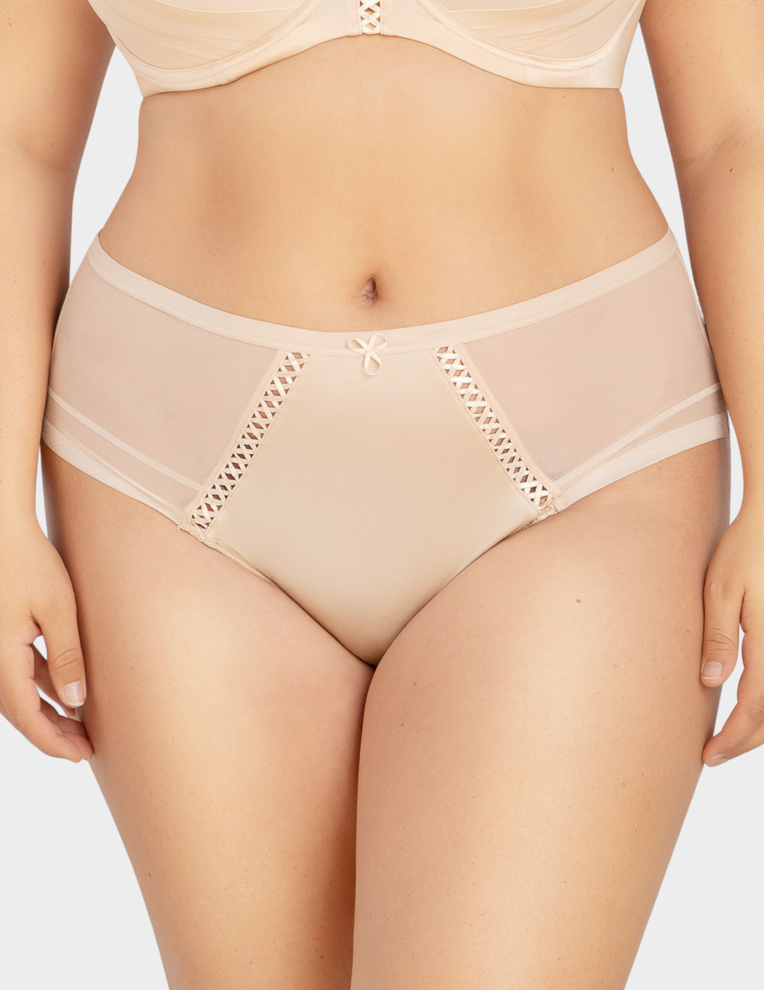 Front view of a model wearing Parfait Shea brief in Bare