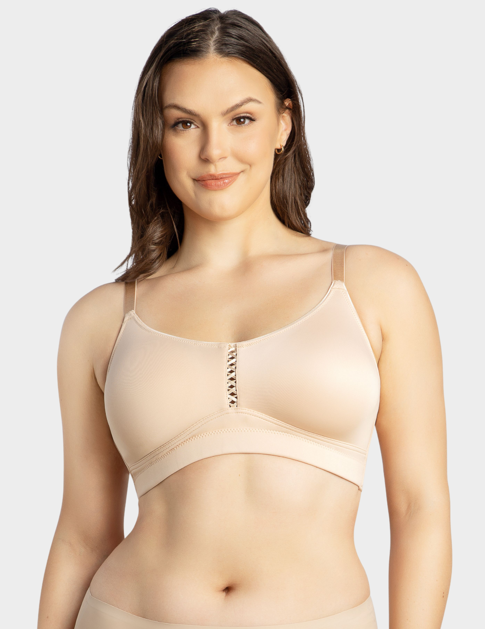 Front view of a model wearing Parfait Erika bralette in Bare