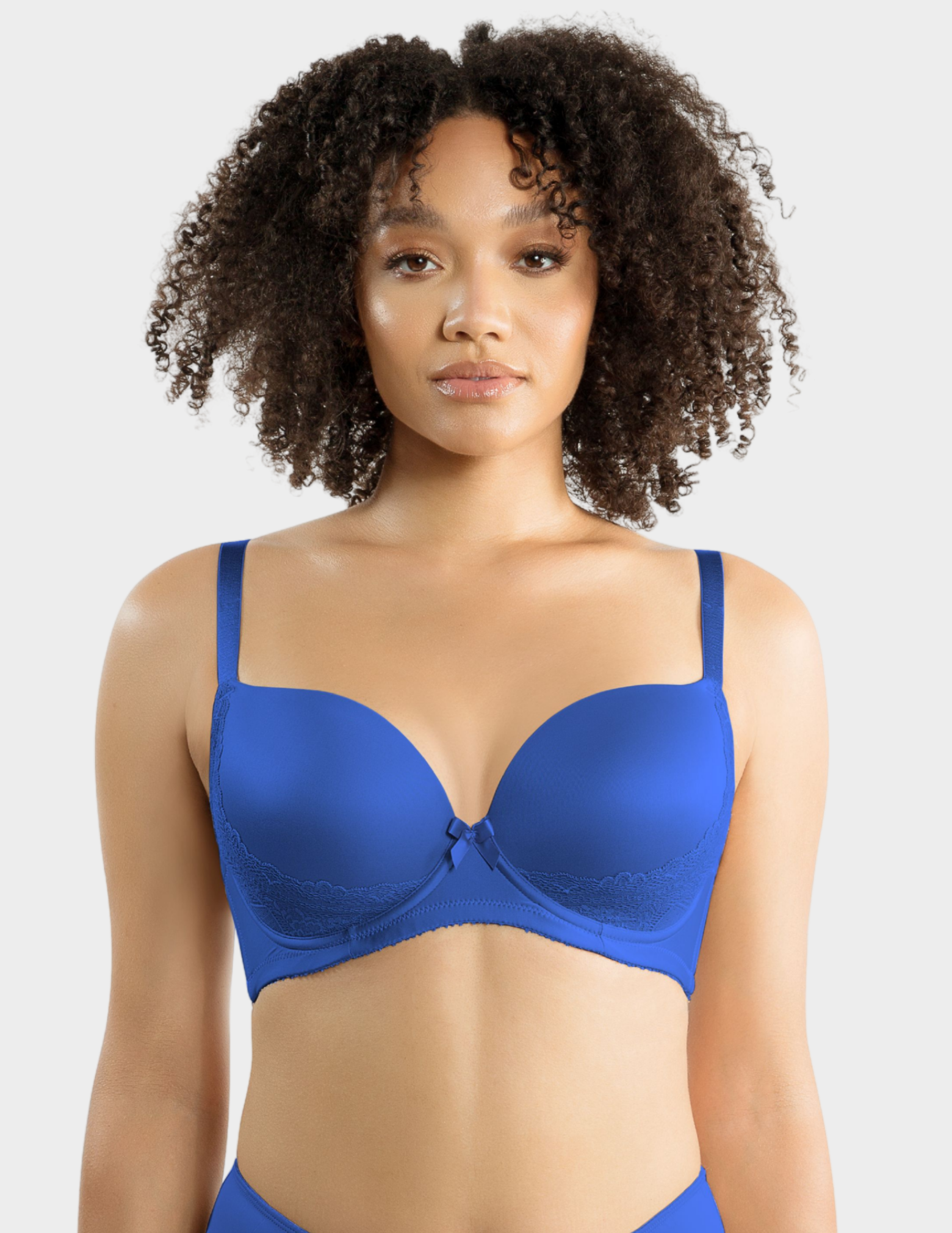 Front view of a model wearing Parfait Casey plunge bra in Nautical Blue