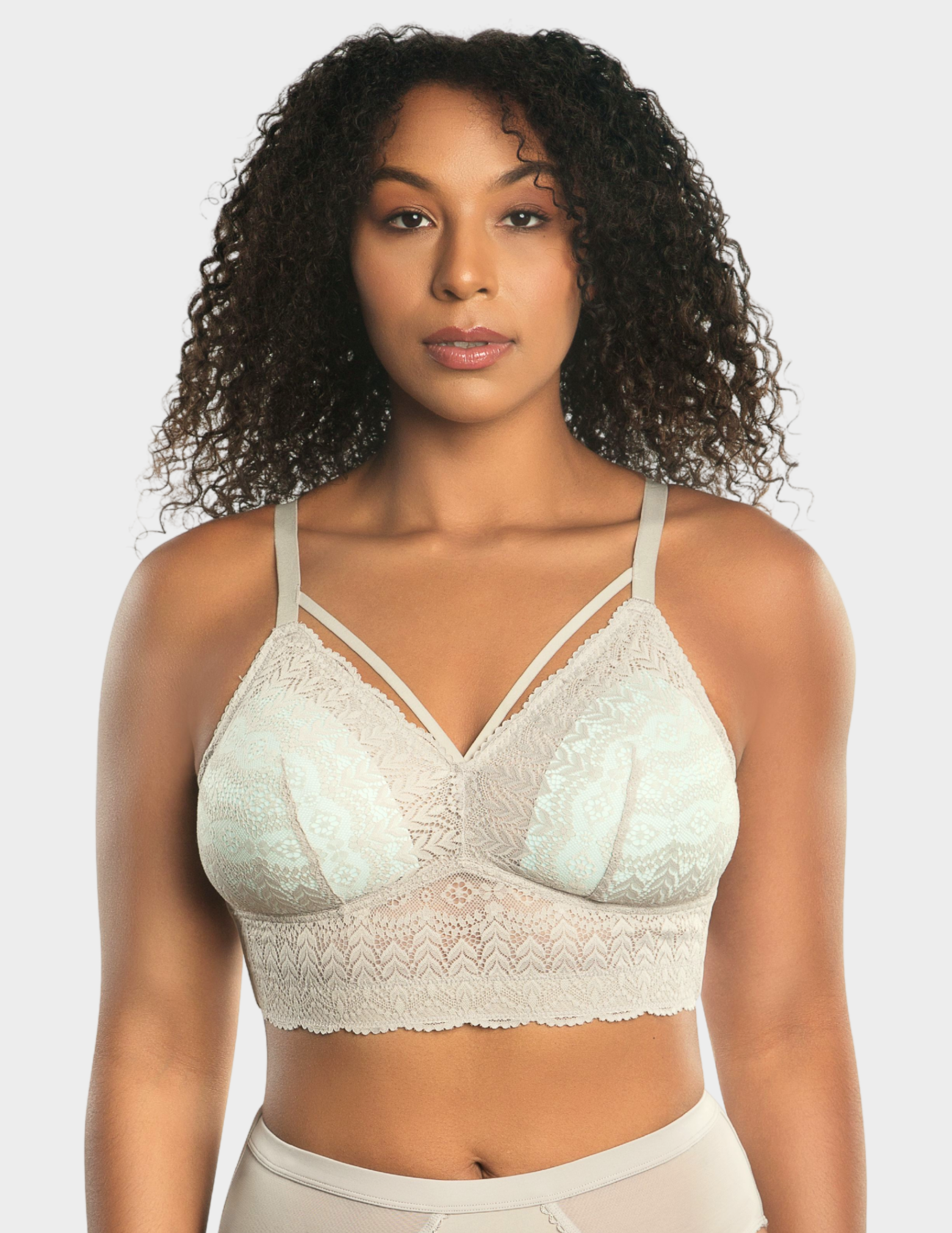 Front view of a model wearing Parfait Mia bralette in Sandstone