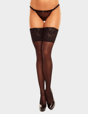 Front view of a model wearing Glamory Deluxe20 hold ups in Black
