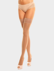 Front view of a model wearing Glamory Vital40 hold ups in Makeup