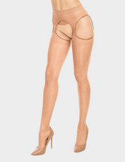 Front view of a model wearing Glamory Ouvert20 tights in Makeup