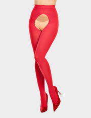 Front view of a model wearing Glamory Ouvert60 tights in Red