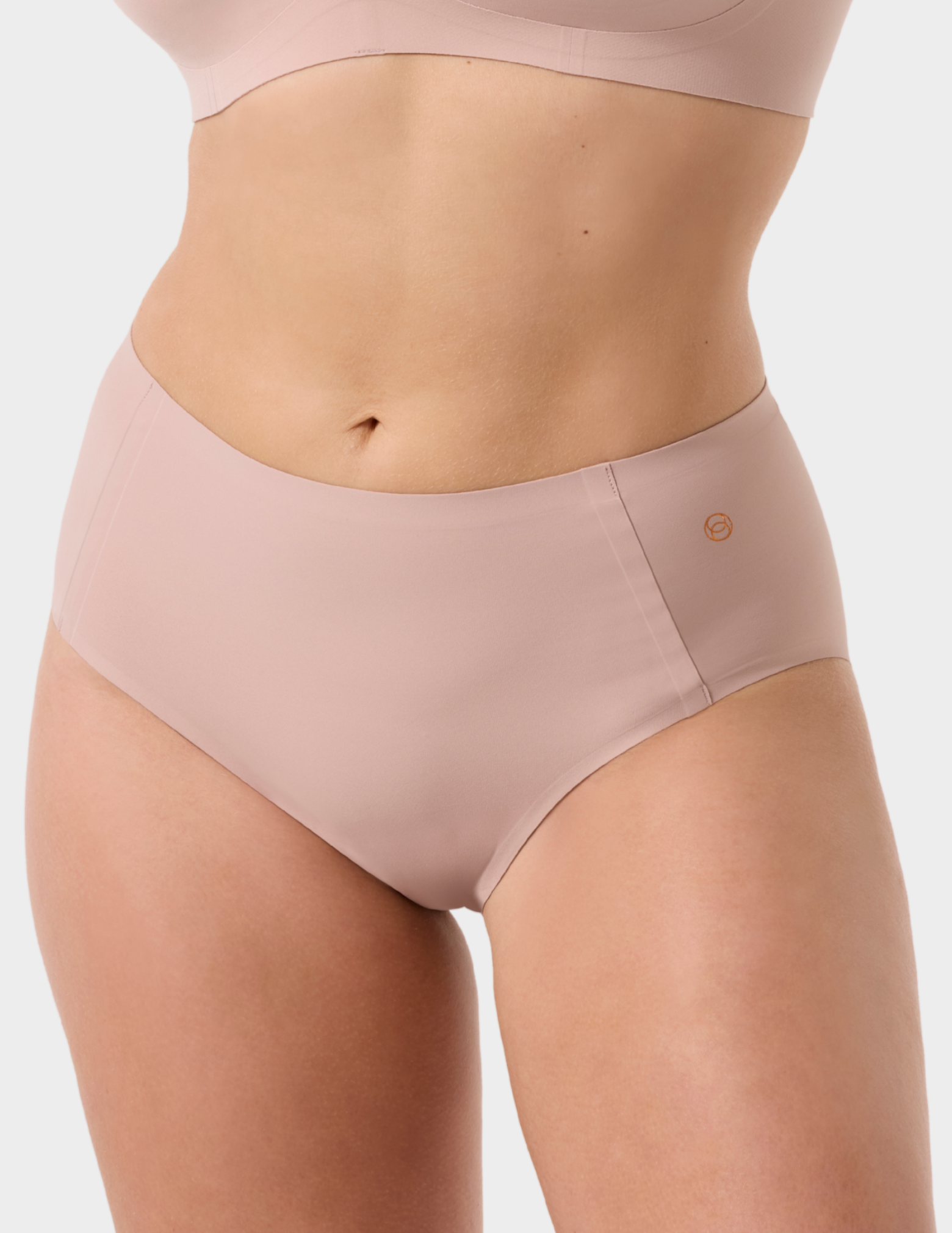 Front view of a model wearing Evelyn & Bobbie high waist brief in Petal Drift