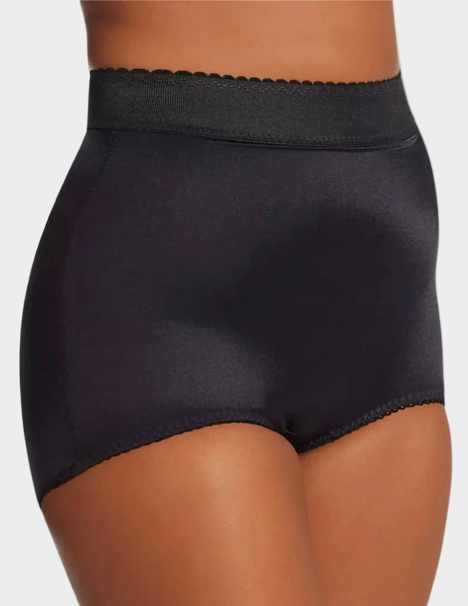 side view of model wearing black Rago 513 shaping panty