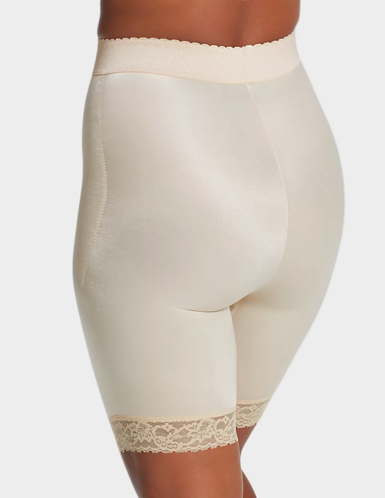 Back view of model wearing beige rago 518 leg shaper