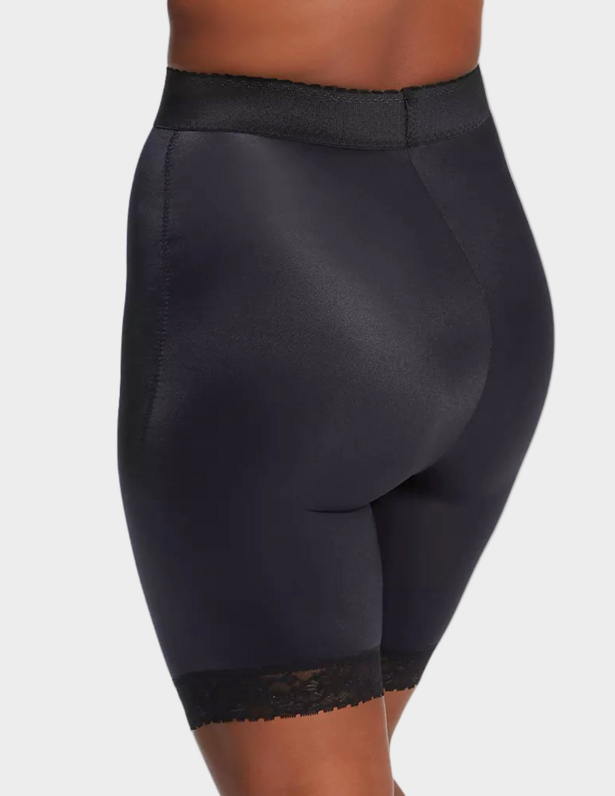 Back view of model wearing black rago 518 leg shaper