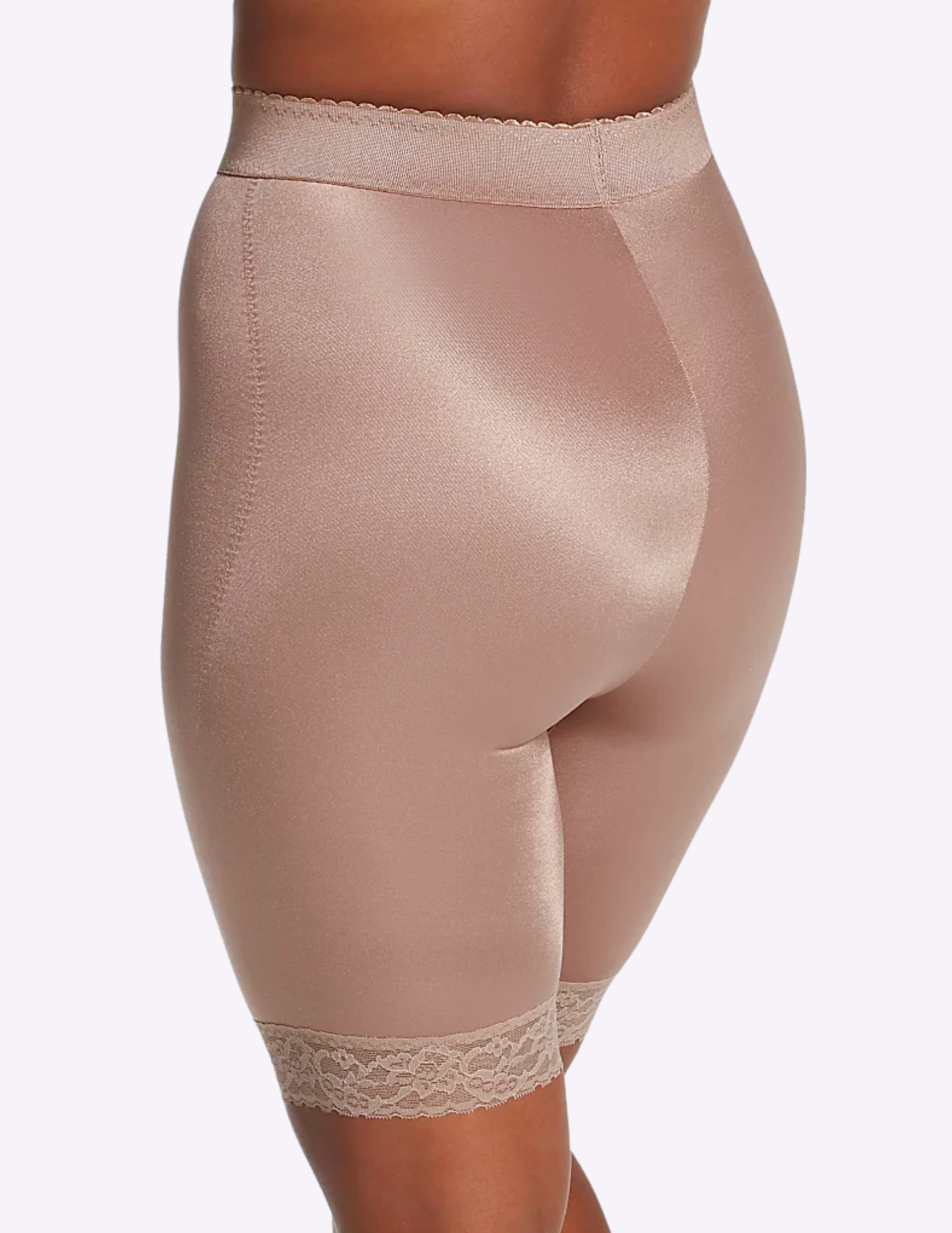 Back view of model wearing mocha rago 518 leg shaper