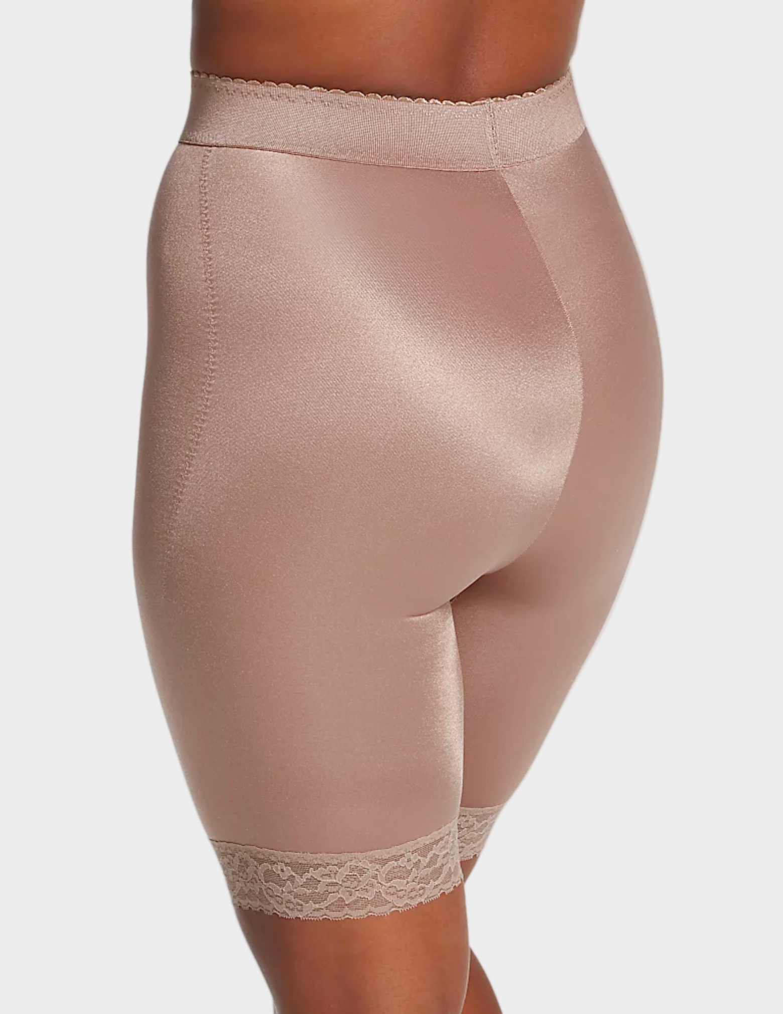 Back view of model wearing mocha rago 518 leg shaper