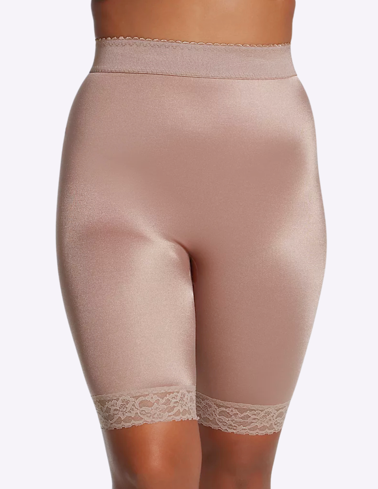 Front view of model wearing mocha rago 518 leg shaper