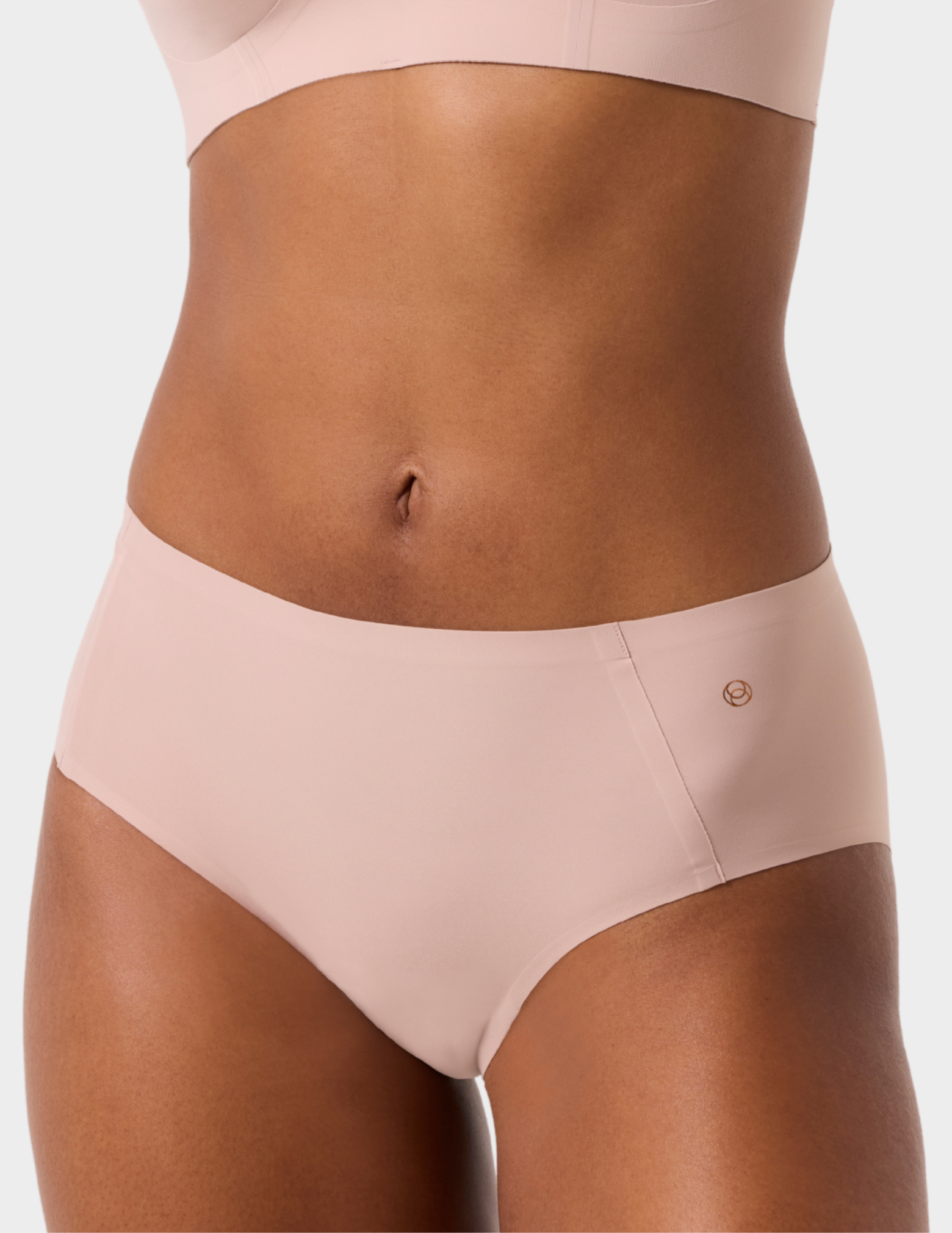 Front view of a model wearing Evelyn & Bobbie high waist brief in Petal Drift