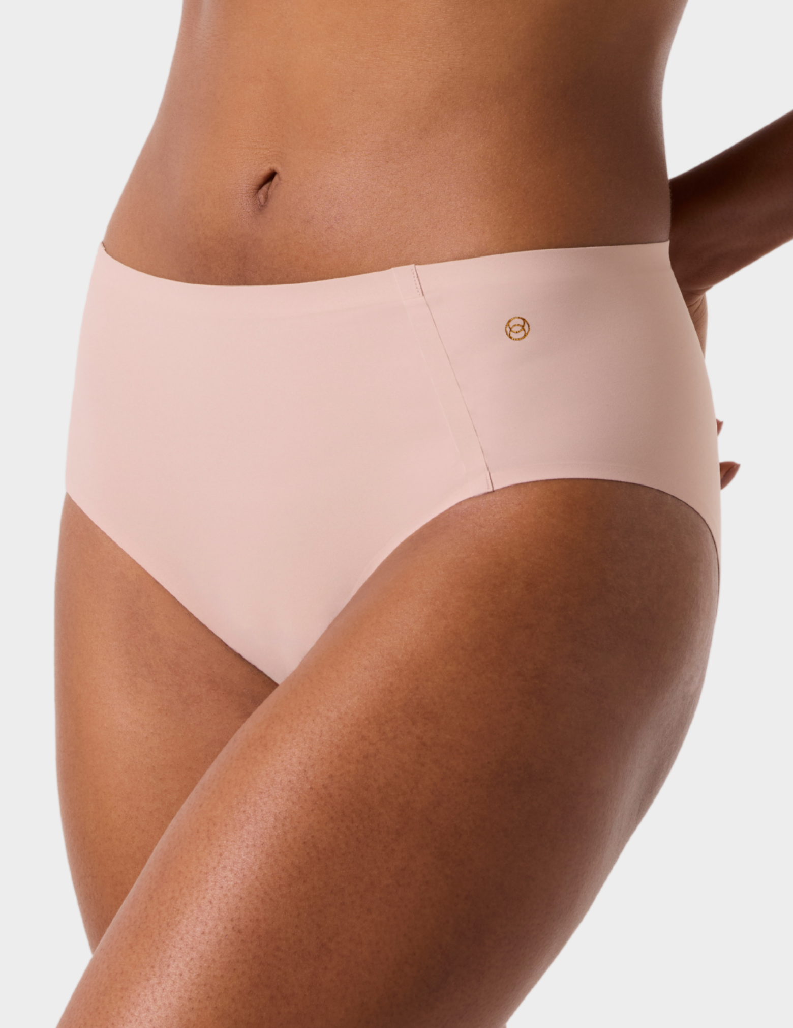 Front view of a model wearing Evelyn & Bobbie high waist brief in Petal Drift