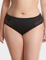 Front view of a model wearing Elomi Indie swim brief in black