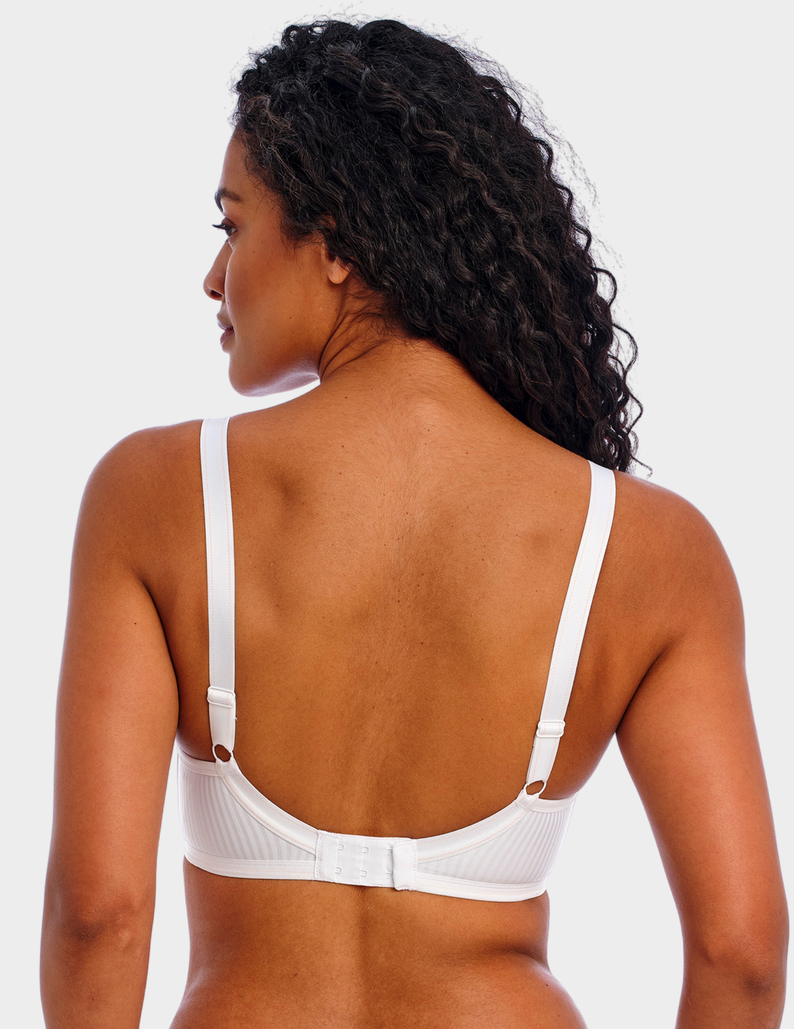 Back view of a model wearing Freya Idol t-shirt bra in White
