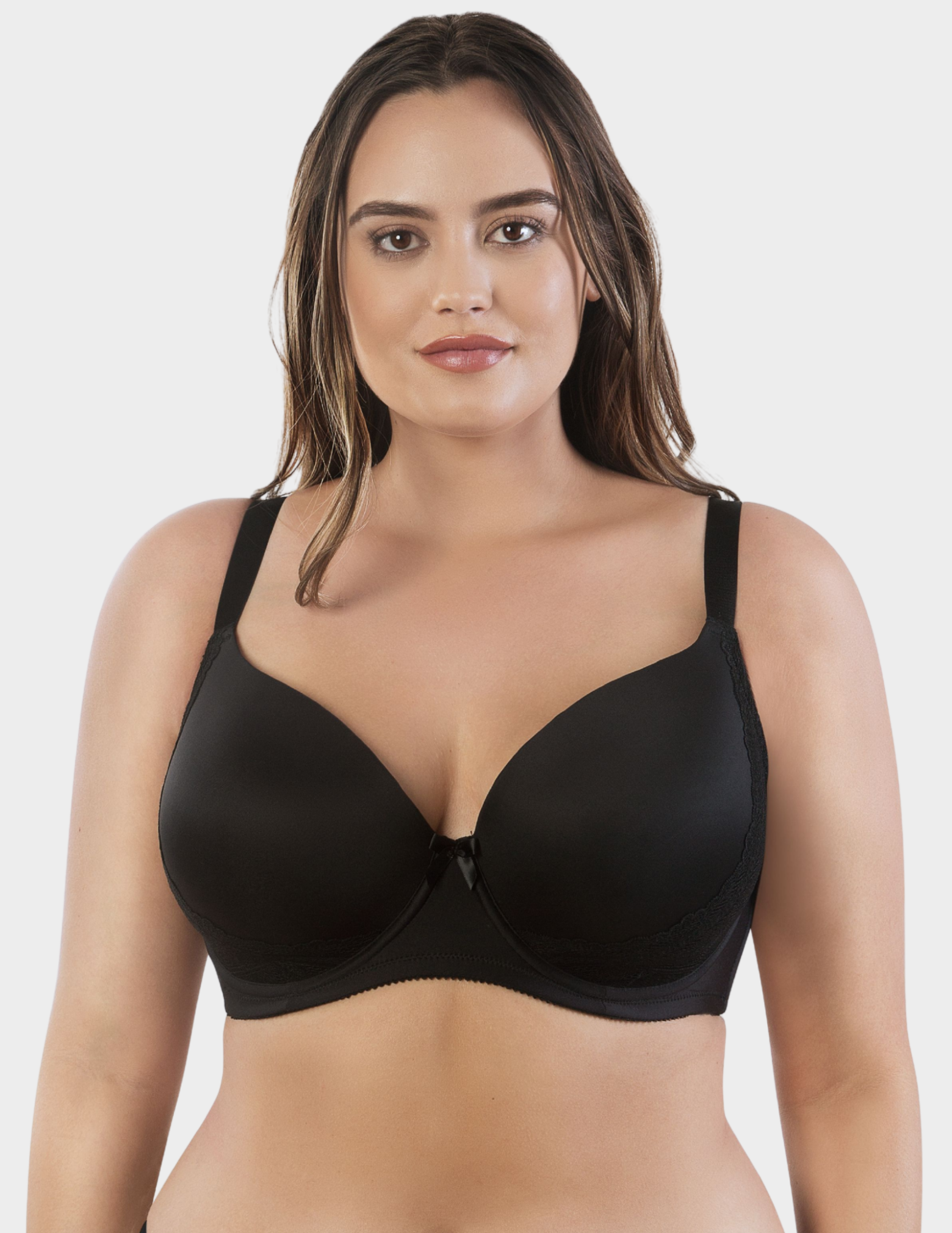 Front view of a model wearing Parfait Casey plunge bra in Black