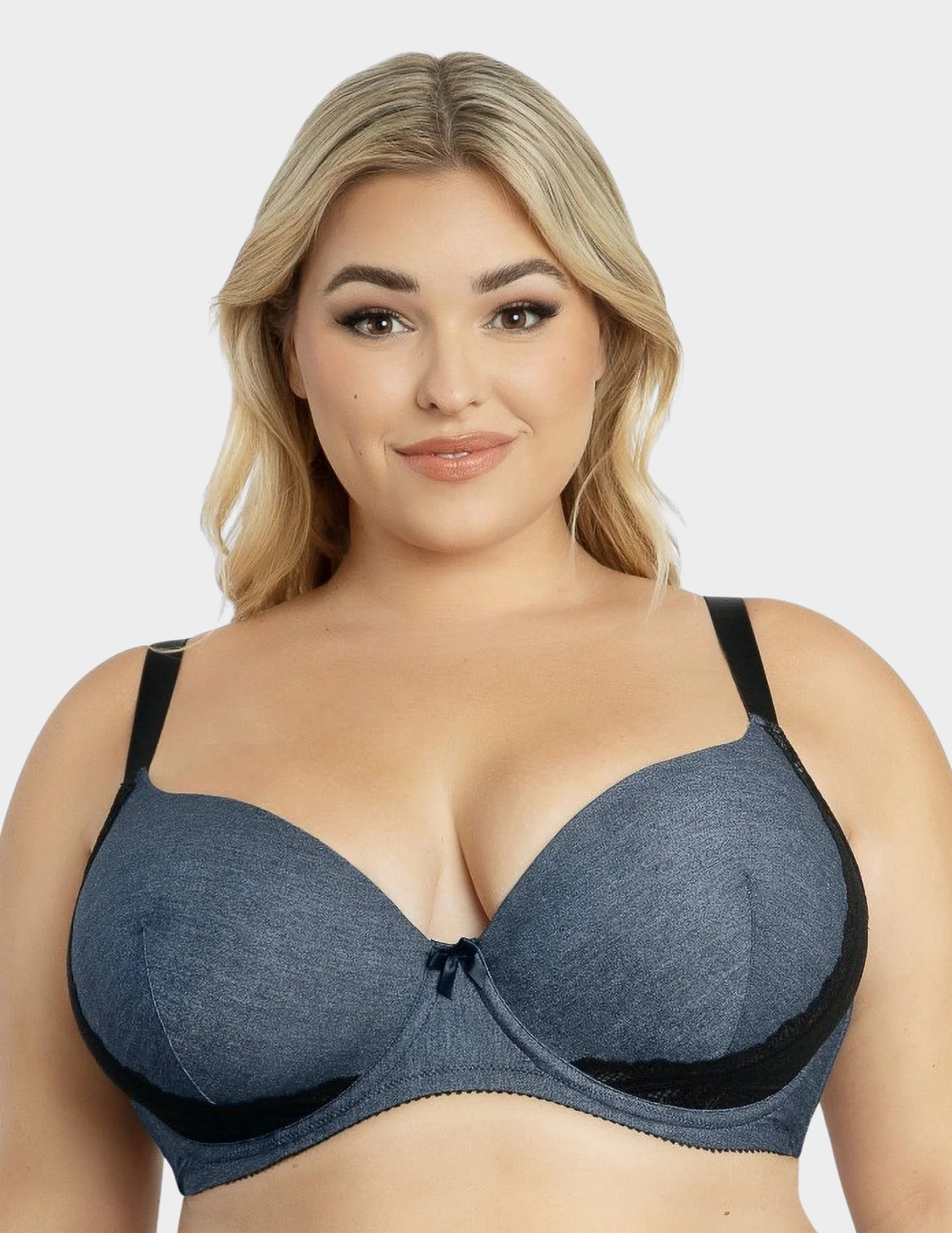Front view of a model wearing Parfait Casey plunge bra in Dark Denim