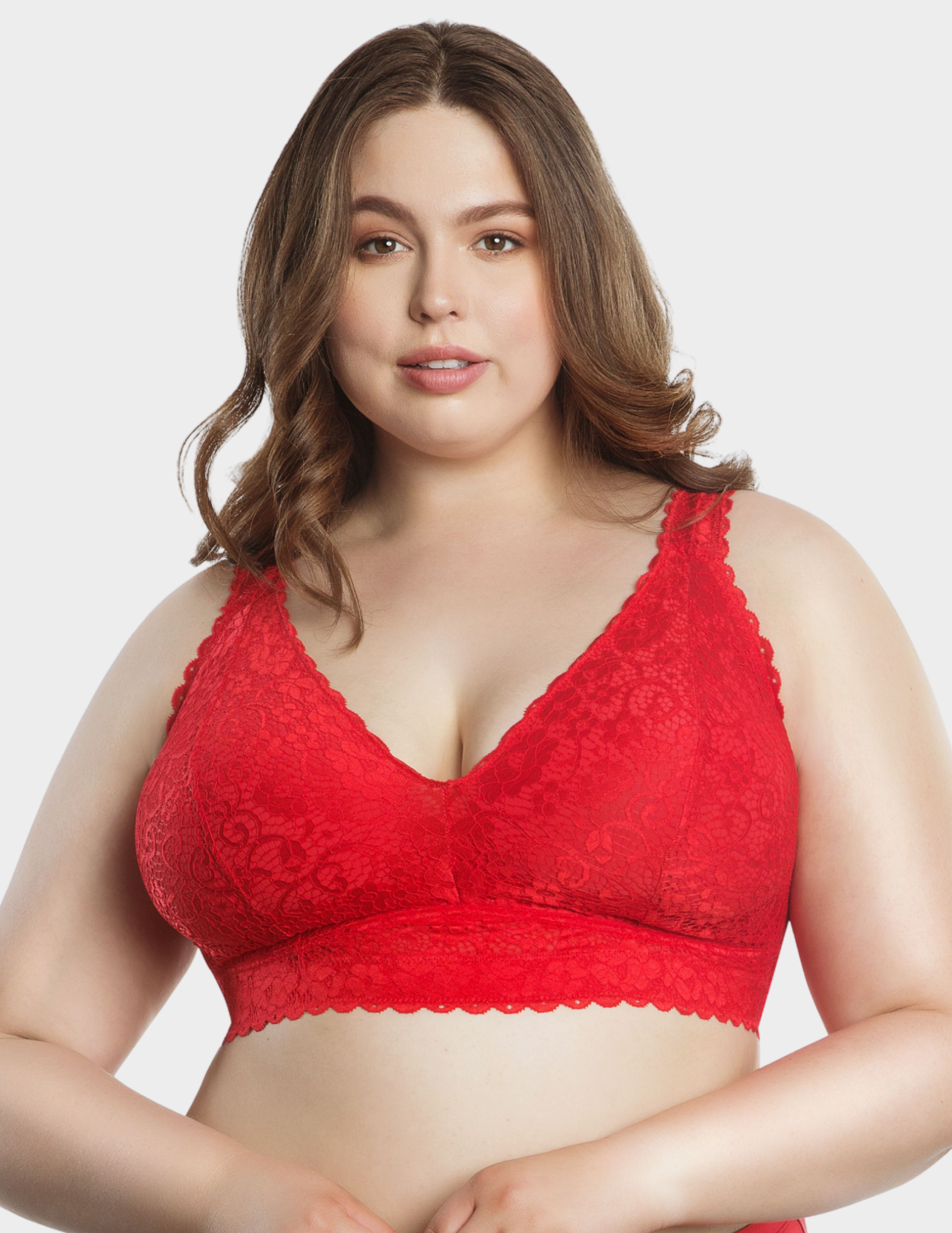 Front view of a model wearing Parfait Adriana bralette in Racing Red
