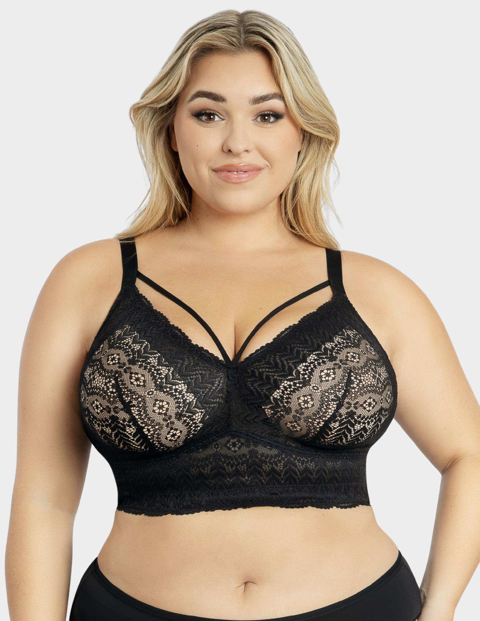 Front view of a model wearing Parfait Mia bralette in Black