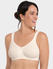 Front view of a model wearing Anita Leni post mastectomy bra in color Crystal