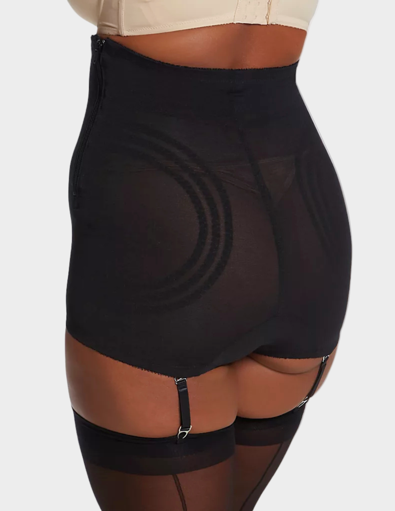 Back view of model wearing black rago 6101 shaping panty