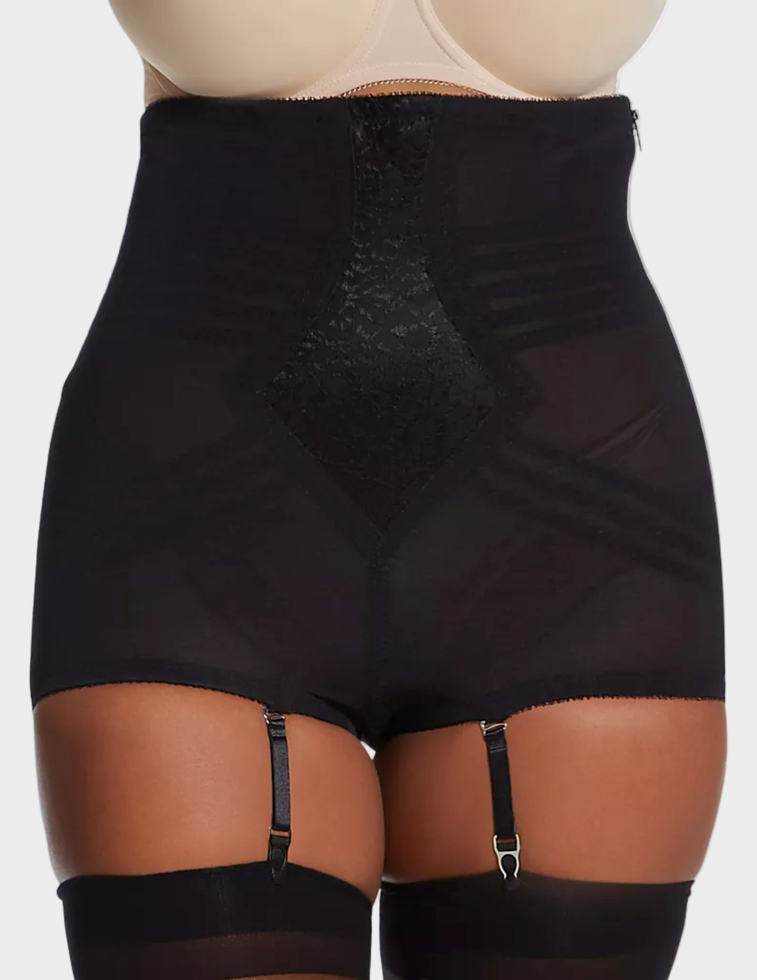 Front view of model wearing black rago 6101 shaping panty