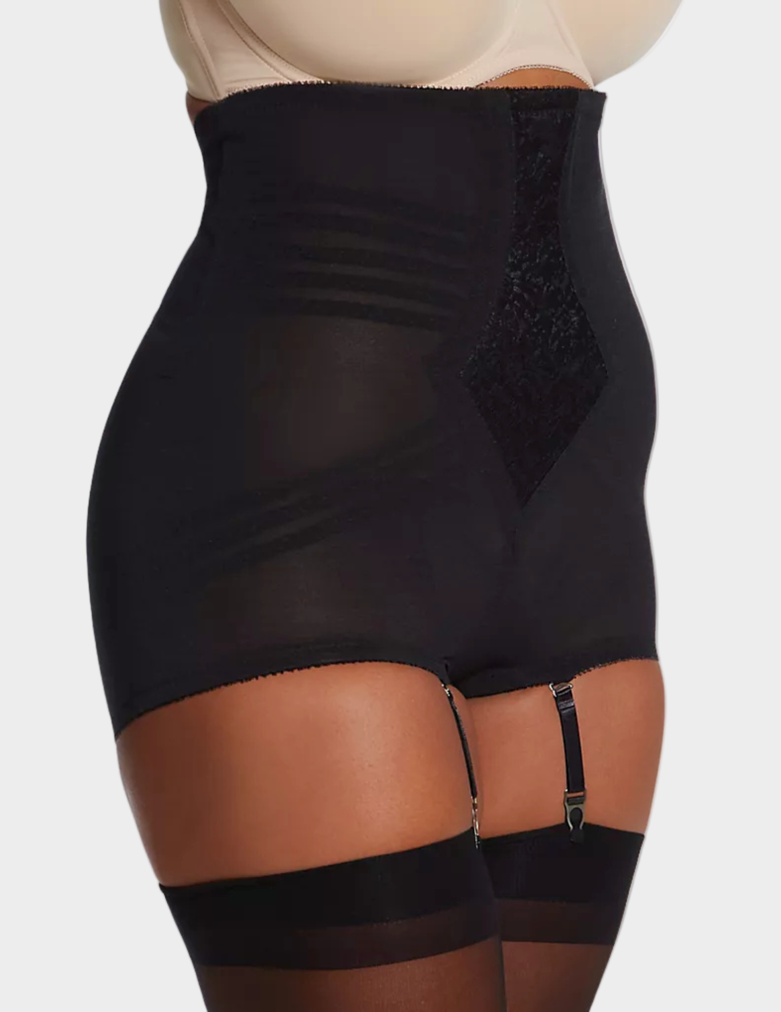 Side view of model wearing black rago 6101 shaping panty